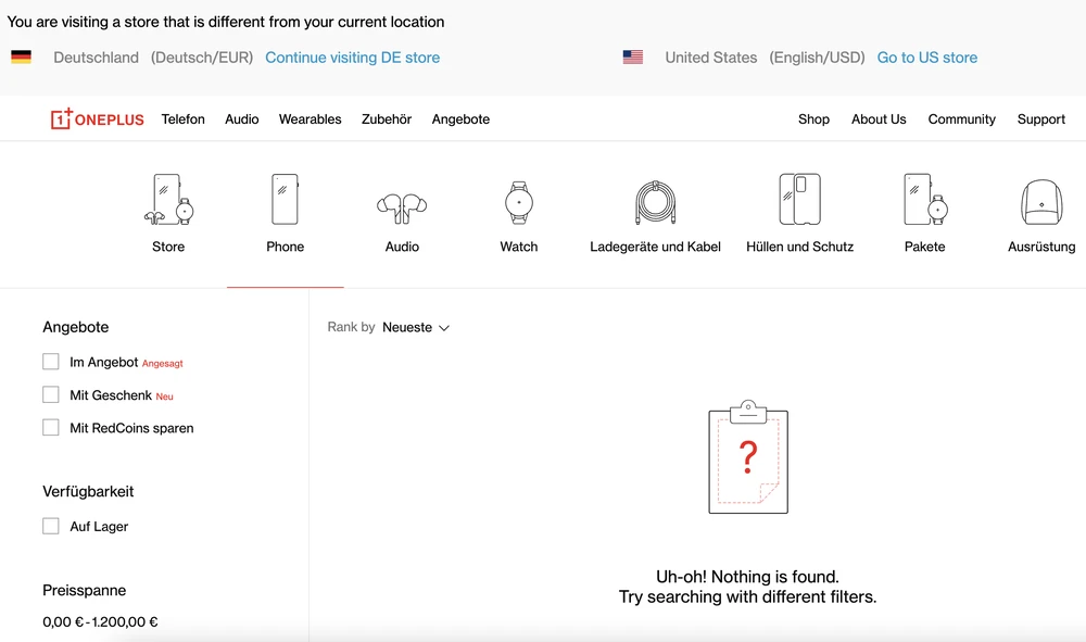 Cửa hàng trực tuyến của OnePlus tại Đức “trống trơn”. Ảnh: TIỂU MINH