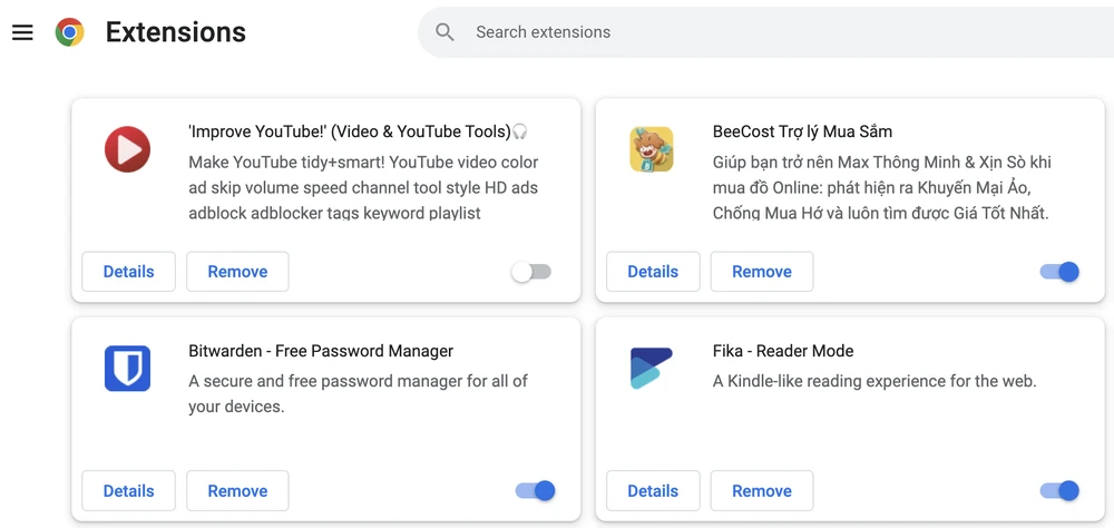 Gỡ cài đặt các tiện ích mở rộng độc hại. Ảnh: MINH HOÀNG