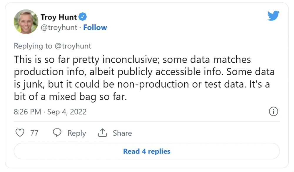 Chuyên gia bảo mật Troy Hunt cho rằng nhiều dữ liệu là rác, có thể truy cập công khai. Ảnh: TIỂU MINH