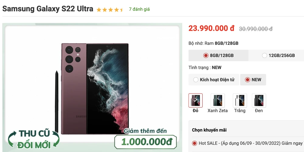s22-ultra-giam-gia S22 Ultra được các đại lý giảm giá mạnh sau hơn nửa năm ra mắt. Ảnh: TIỂU MINH