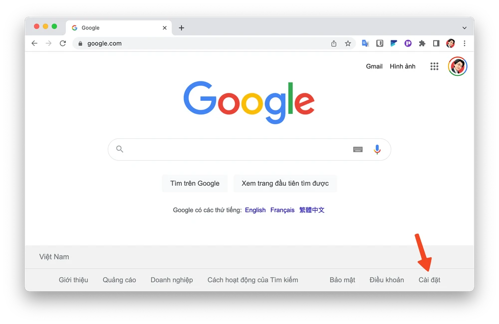 Truy cập vào phần cài đặt tìm kiếm trên Google. Ảnh: TIỂU MINH
