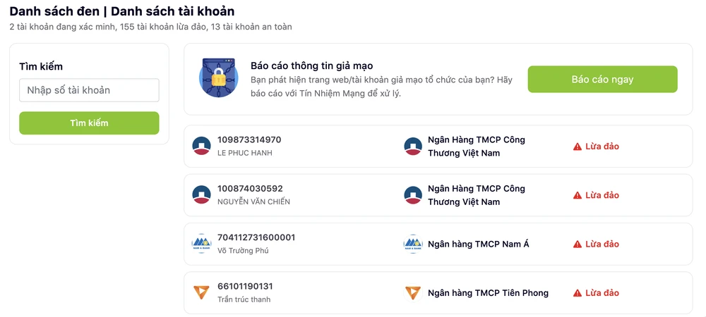 Cách tra cứu các số tài khoản lừa đảo. Ảnh: MINH HOÀNG