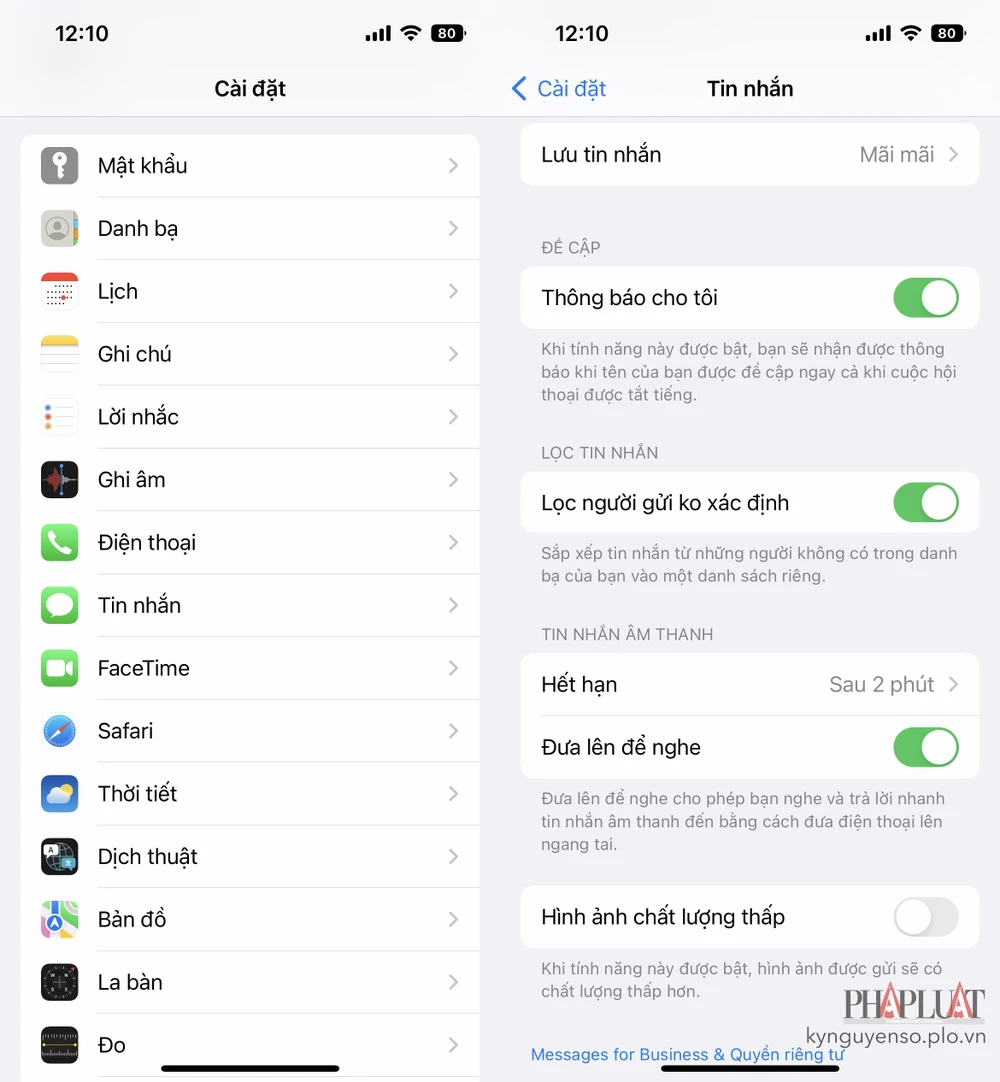 Lọc tin nhắn từ người gửi không xác định. Ảnh: MINH HOÀNG