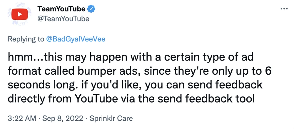 TeamYouTube trả lời một người dùng trên Twitter. Ảnh: TIỂU MINH