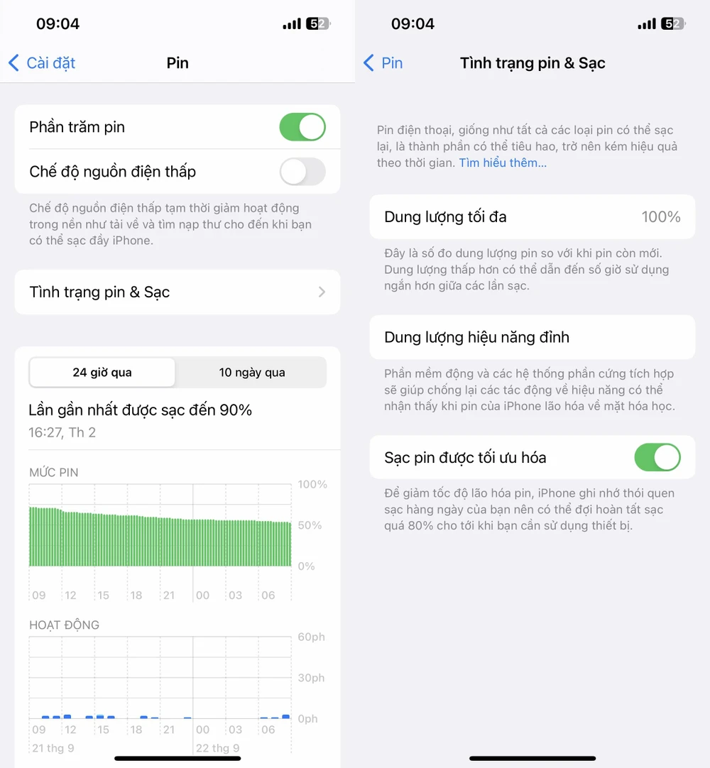 Bật tính năng Sạc pin được tối ưu hóa trên iPhone. Ảnh: MINH HOÀNG