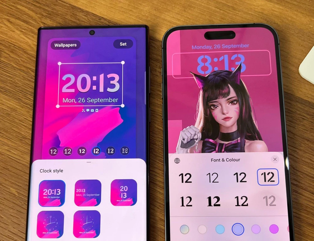 So sánh giao diện giữa OneUI beta 5 (trái) và iOS 16 (phải). Ảnh: TechDroider