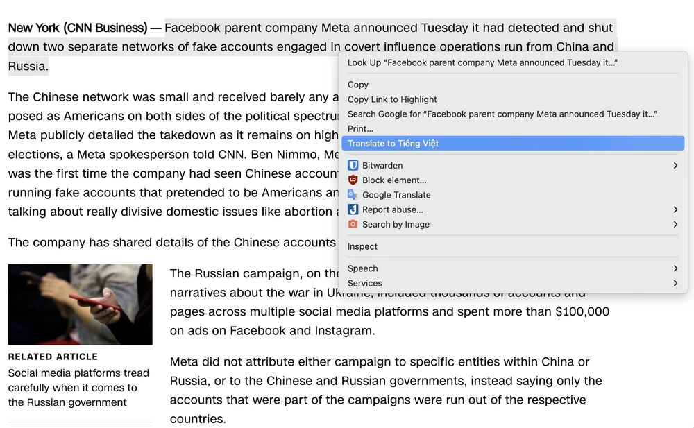 dich-mot-phan-trang-web Dịch một phần nội dung trang web. Ảnh: MINH HOÀNG