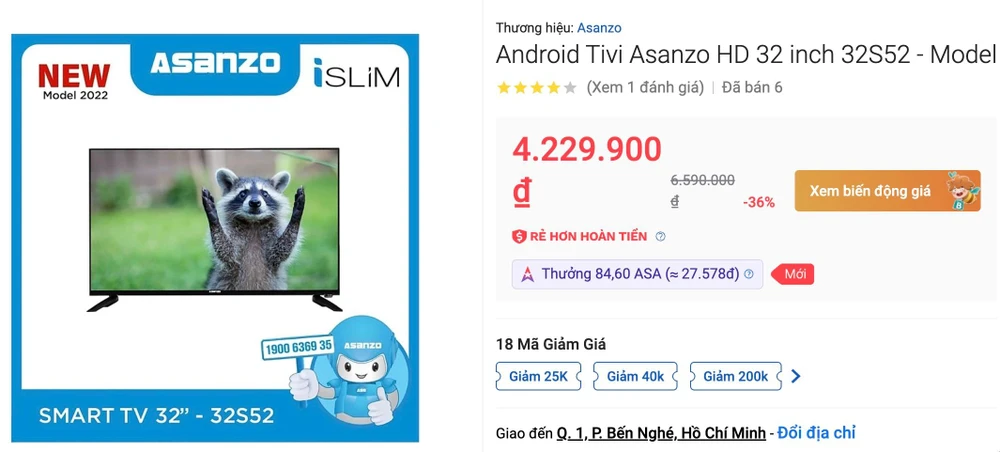 Tivi Asanzo 32S52 có giá dao động trên dưới 4 triệu đồng tùy thời điểm. Ảnh: TIỂU MINH