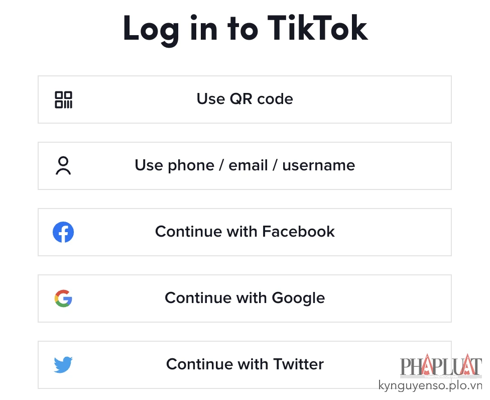 Đăng nhập TikTok bằng các tài khoản mạng xã hội. Ảnh: MINH HOÀNG