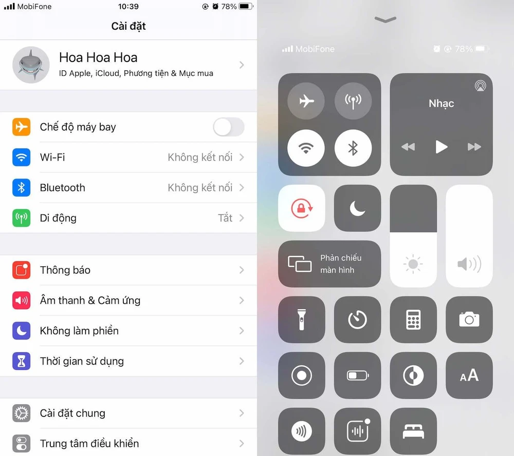 Bật/tắt chế độ máy bay trên iPhone. Ảnh: MINH HOÀNG