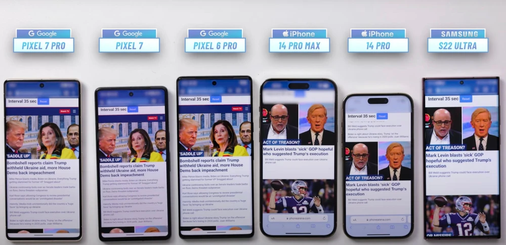 Thử nghiệm lướt web trên các mẫu smartphone. Ảnh: PhoneArena