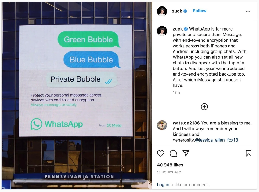 Meta quảng cáo WhatsApp tại Pennsylvania Station. Ảnh: Meta