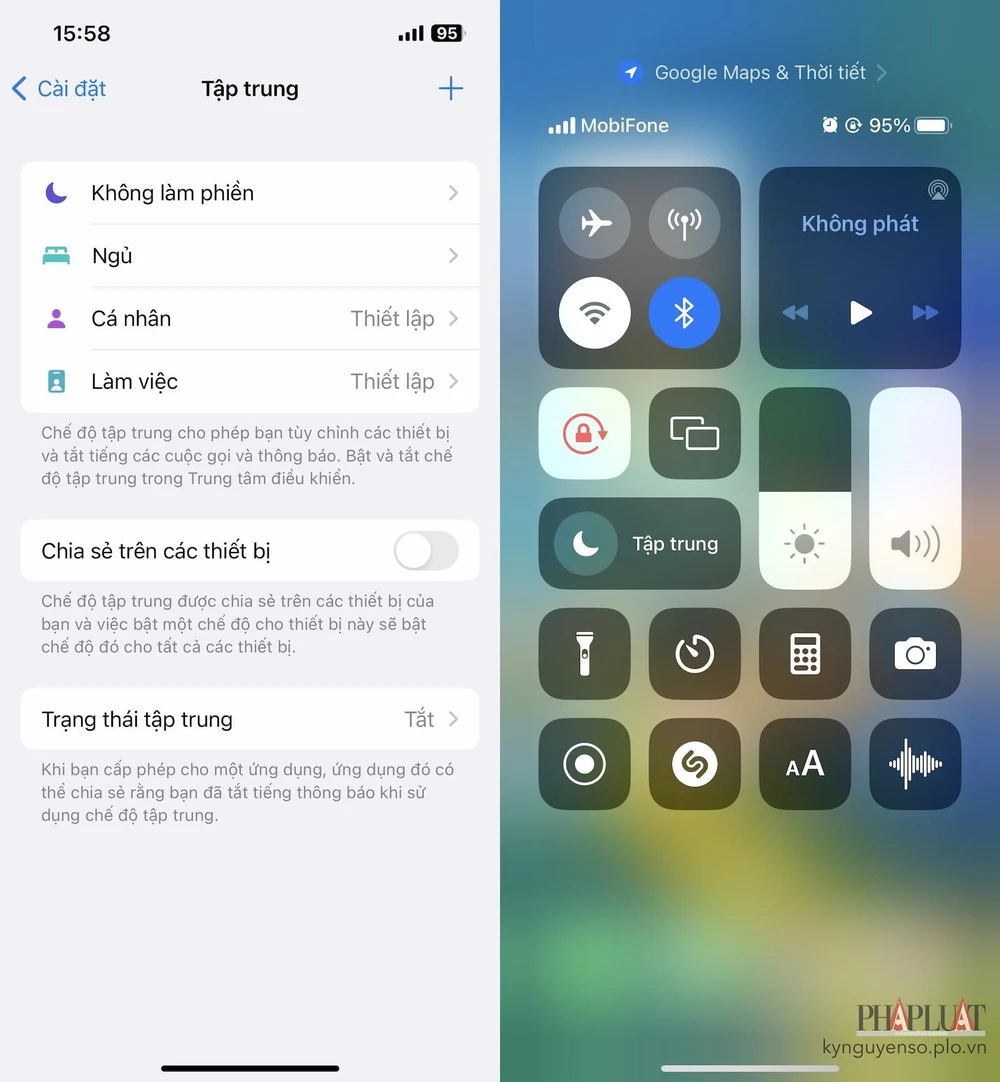 Bật chế độ Focus (tập trung) trên iPhone trong phần Settings (cài đặt) hoặc Control Center (trung tâm điều khiển). Ảnh: MINH HOÀNG
