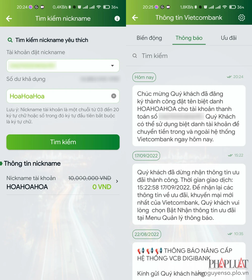 dat-nickname-cho-tai-khoan-vietcombank Sử dụng nickname thay cho số tài khoản khi chuyển tiền hoặc nhận tiền. Ảnh: MINH HOÀNG