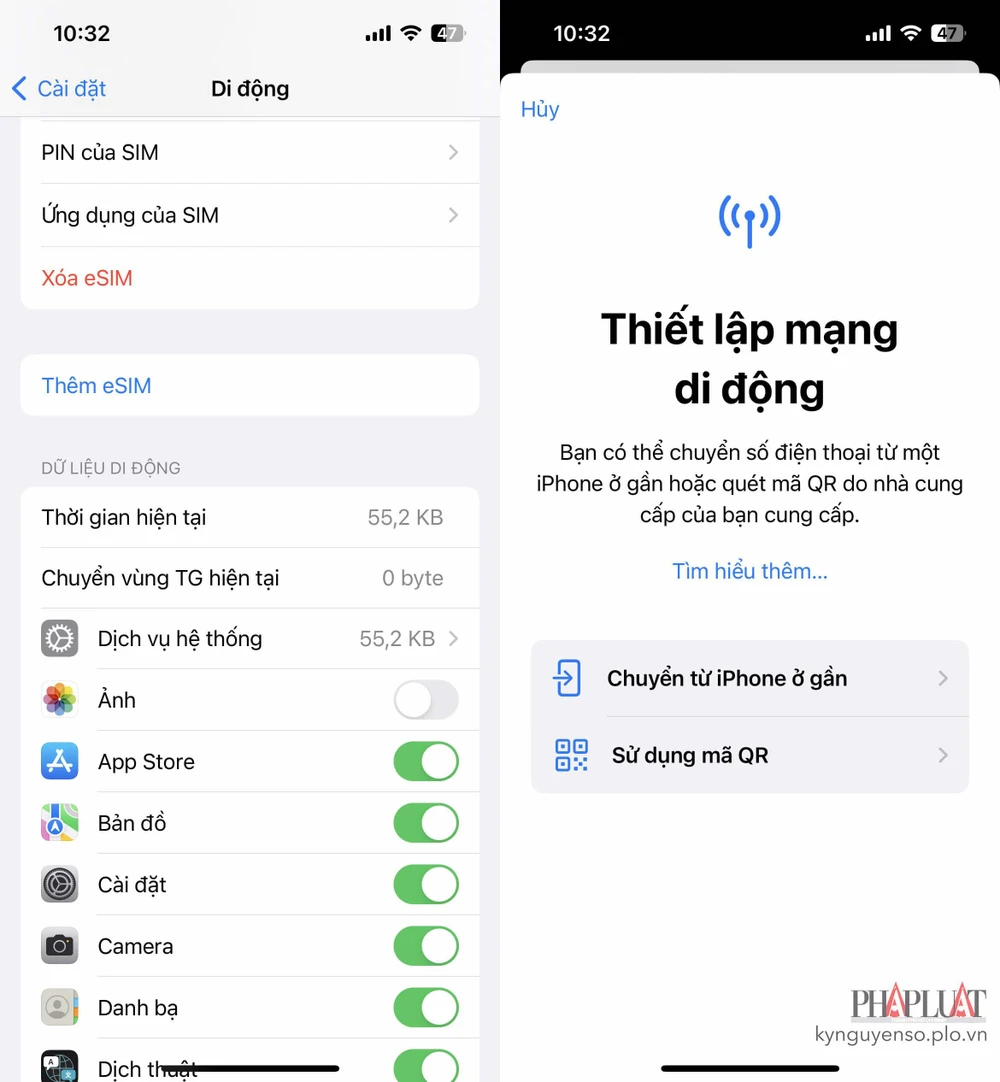 Kích hoạt eSIM đúng cách theo hướng dẫn của nhà mạng. Ảnh: MINH HOÀNG