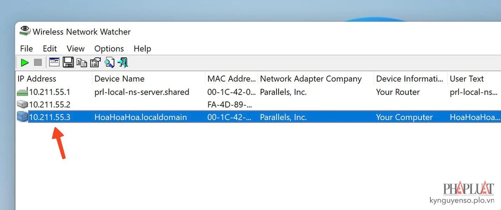 Wireless Network Watcher sẽ hiển thị tất cả các thiết bị đang kết nối mạng. Ảnh: MINH HOÀNG