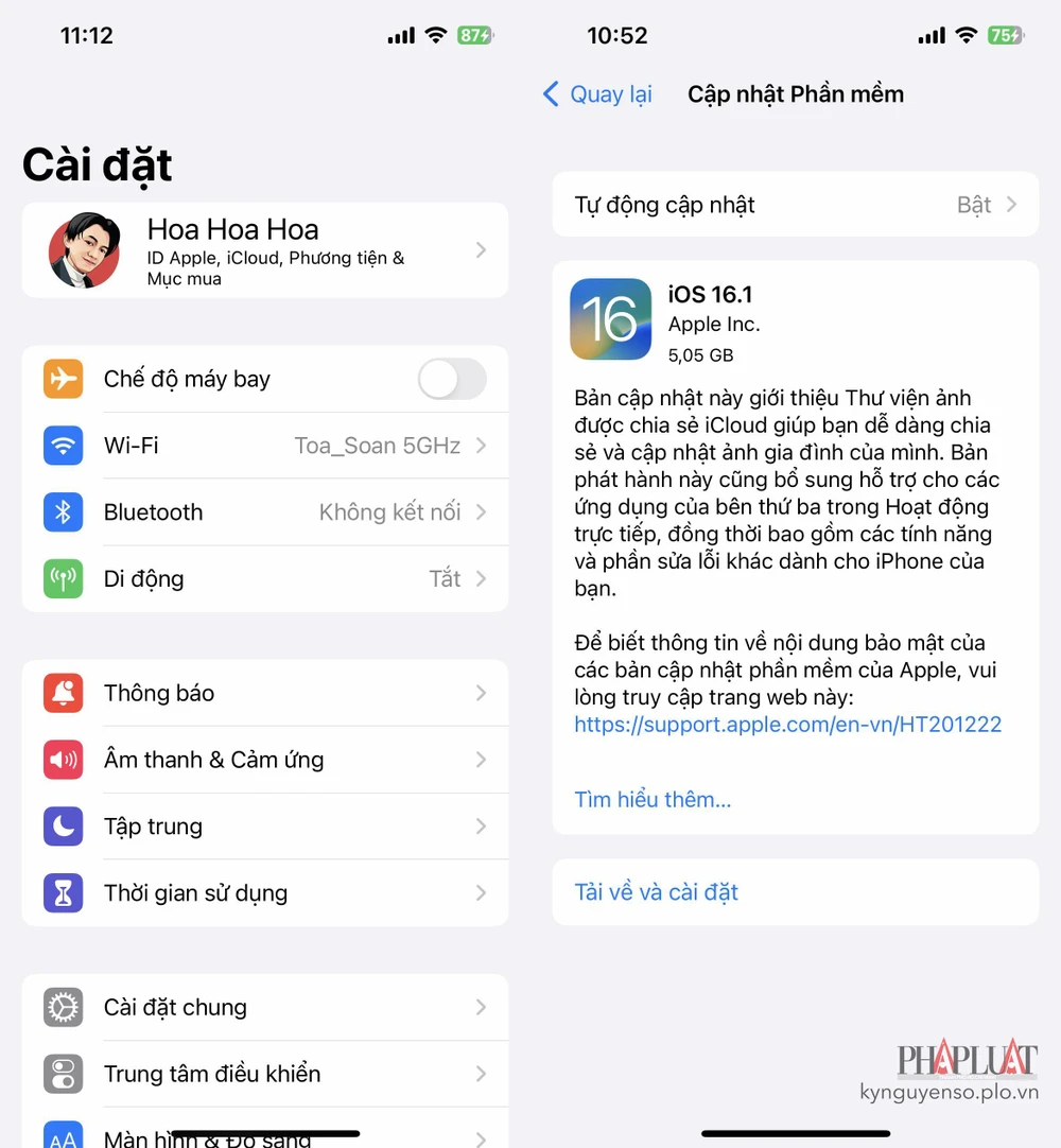 Cập nhật iOS 16.1 trên iPhone. Ảnh: TIỂU MINH