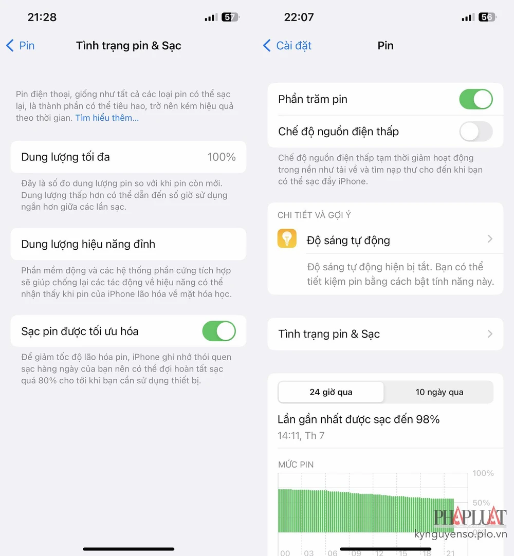 kich-hoat-che-do-nguon-dien-thap Kích hoạt chế độ nguồn điện thấp trên iPhone. Ảnh: TIỂU MINH