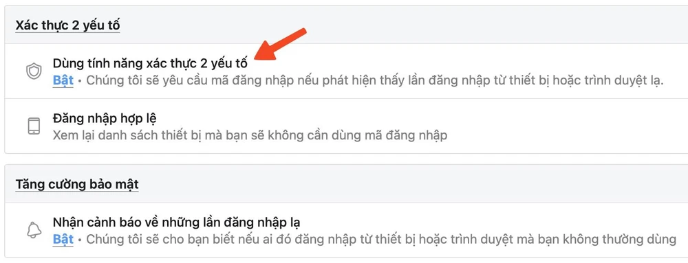 Kích hoạt xác thực 2 yếu tố trên Facebook. Ảnh: TIỂU MINH