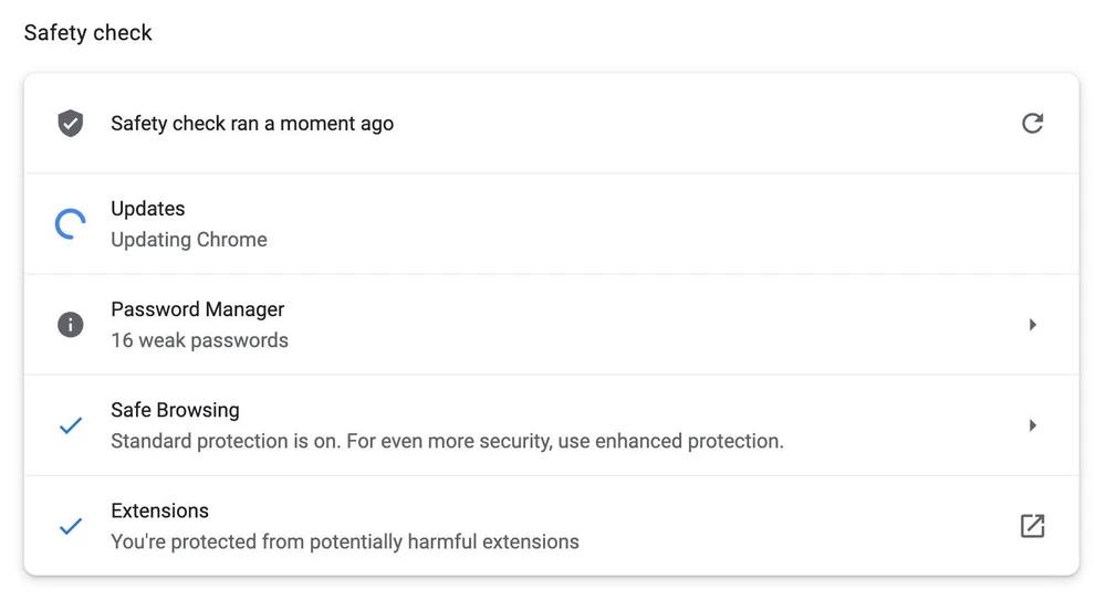 Kiểm tra mức độ an toàn của trình duyệt bằng tính năng Safety check. Ảnh: TIỂU MINH