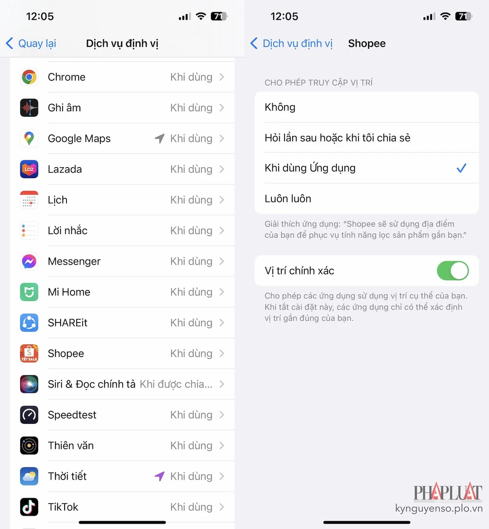 Tắt vị trí chính xác đối với các ứng dụng không cần thiết. Ảnh: MINH HOÀNG