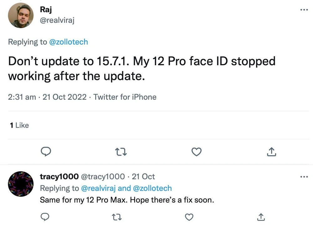 iPhone bị lỗi Face ID sau khi cập nhật. Ảnh: TIỂU MINH