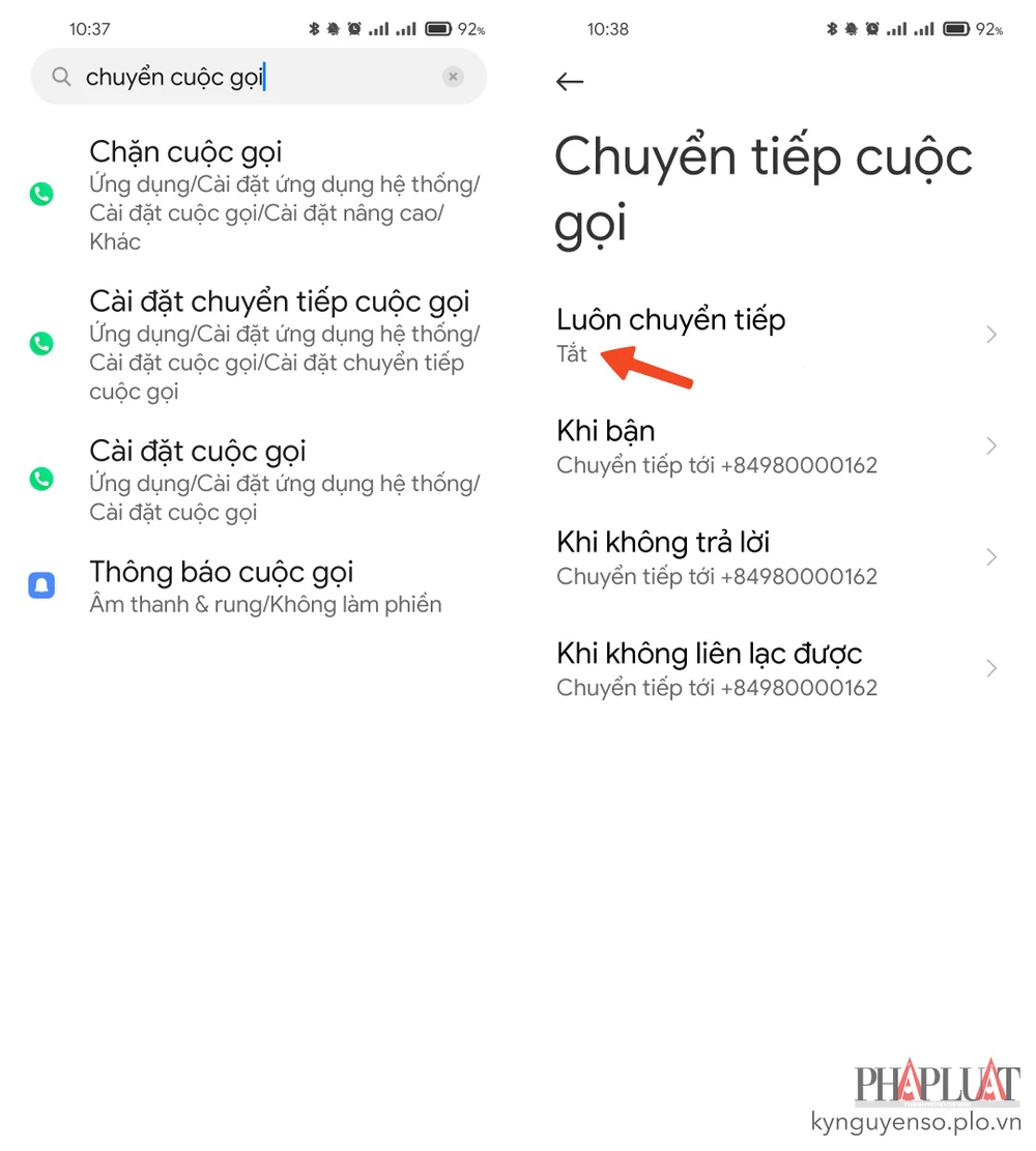 Tắt tính năng chuyển tiếp cuộc gọi trên Android. Ảnh: MINH HOÀNG