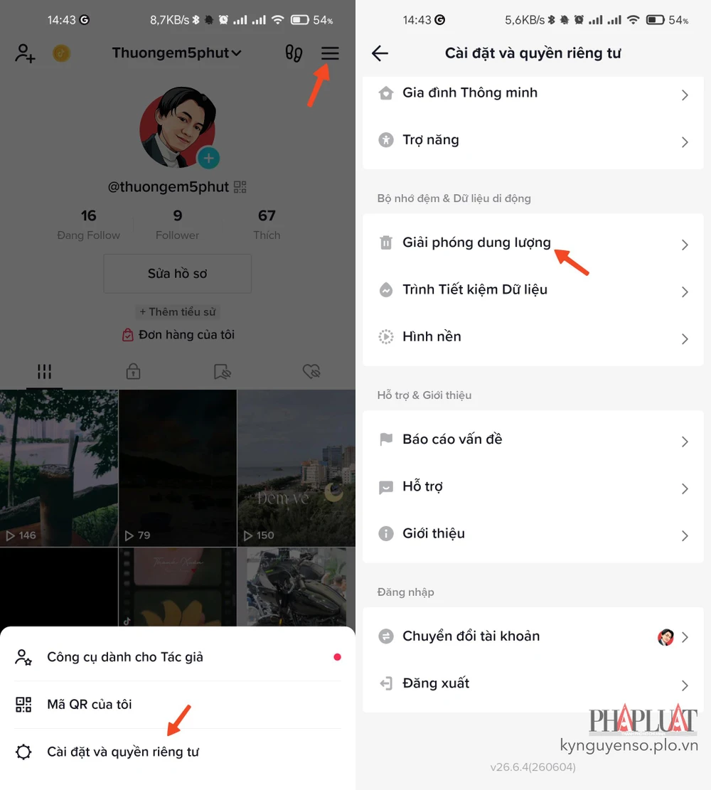 Xóa bộ nhớ cache của TikTok trên Android. Ảnh: MINH HOÀNG