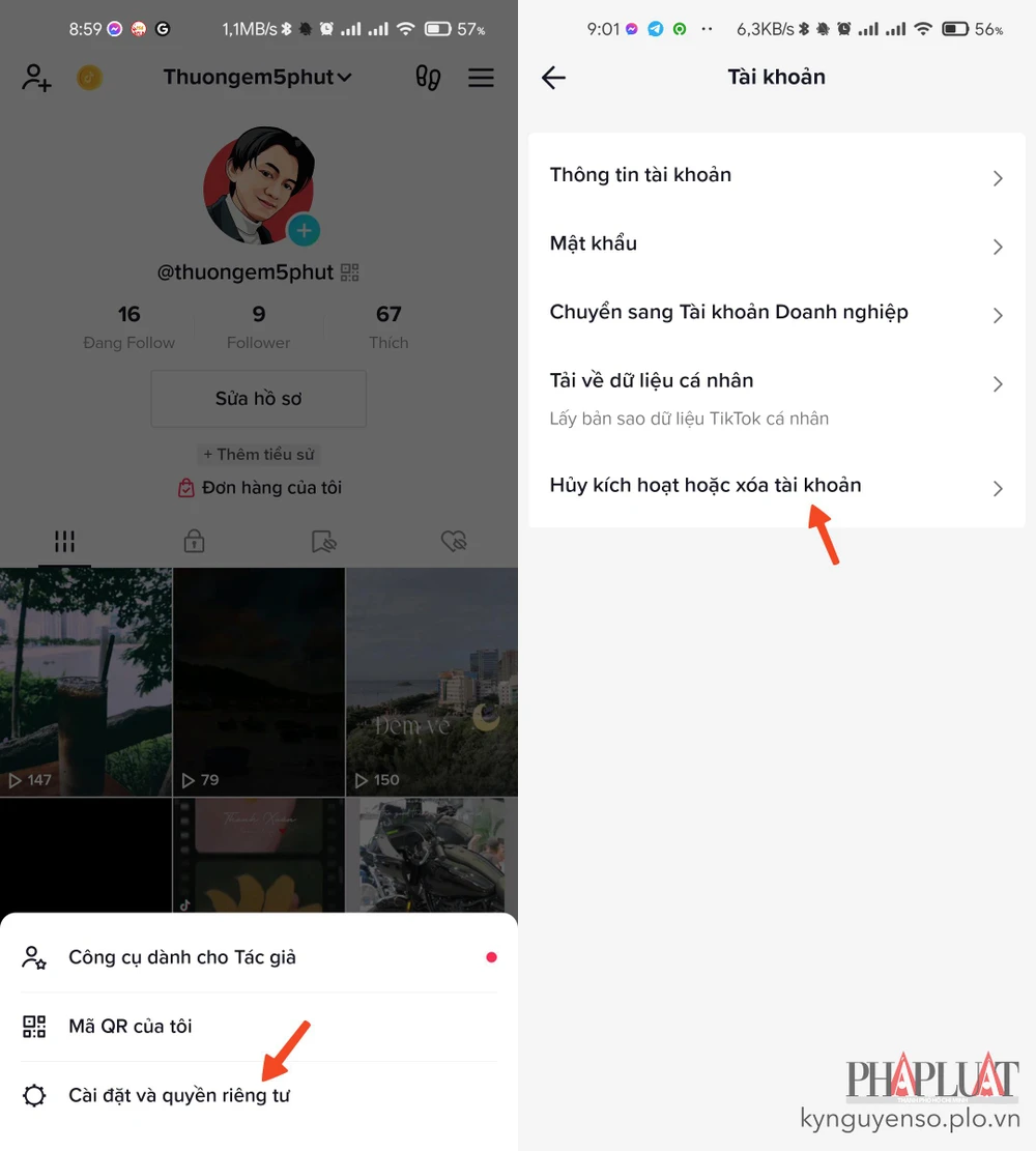 Cách xóa tài khoản TikTok trên Android. Ảnh: MINH HOÀNG