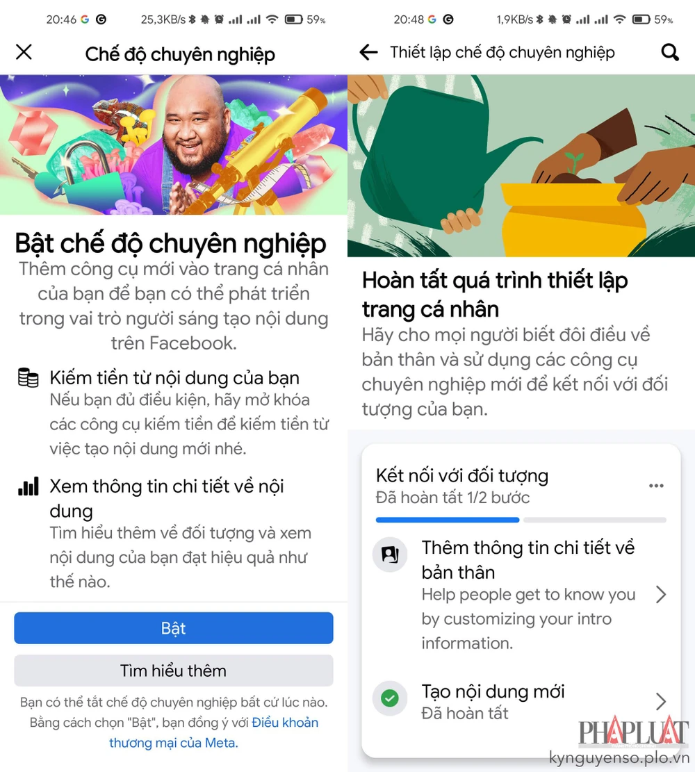 Chế độ chuyên nghiệp cho phép người dùng kiếm tiền thông qua việc sáng tạo nội dung. Ảnh: MINH HOÀNG