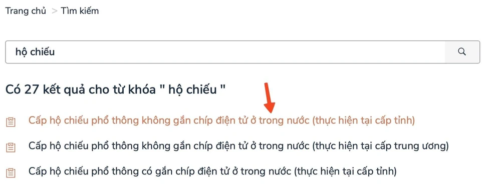 Chọn dịch vụ cấp hộ chiếu phổ thông không gắn chip trong nước (thực hiện cấp tỉnh hoặc trung ương). Ảnh: MINH HOÀNG