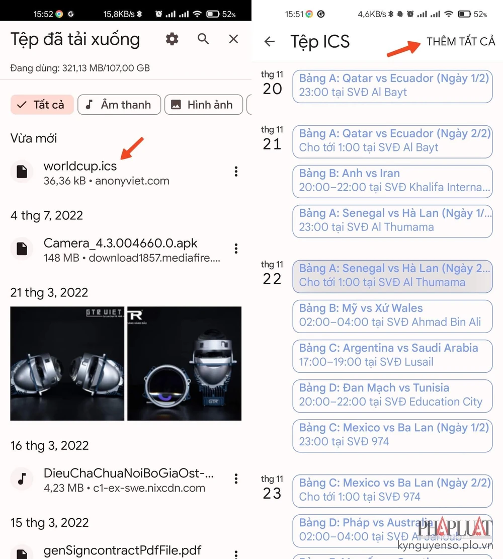 Bấm vào tệp vừa tải về và thêm vào ứng dụng lịch. Ảnh: MINH HOÀNG