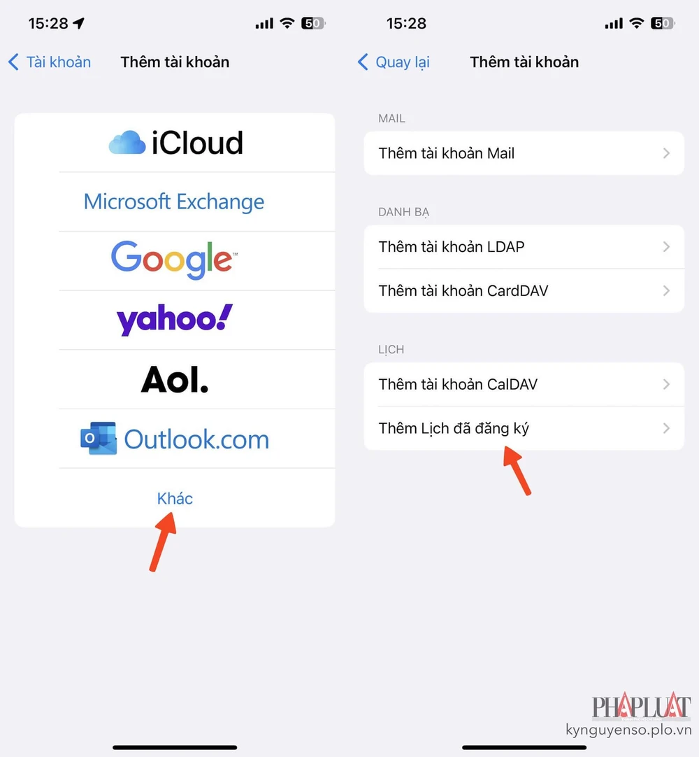 Thêm lịch đã đăng ký cho iPhone. Ảnh: MINH HOÀNG