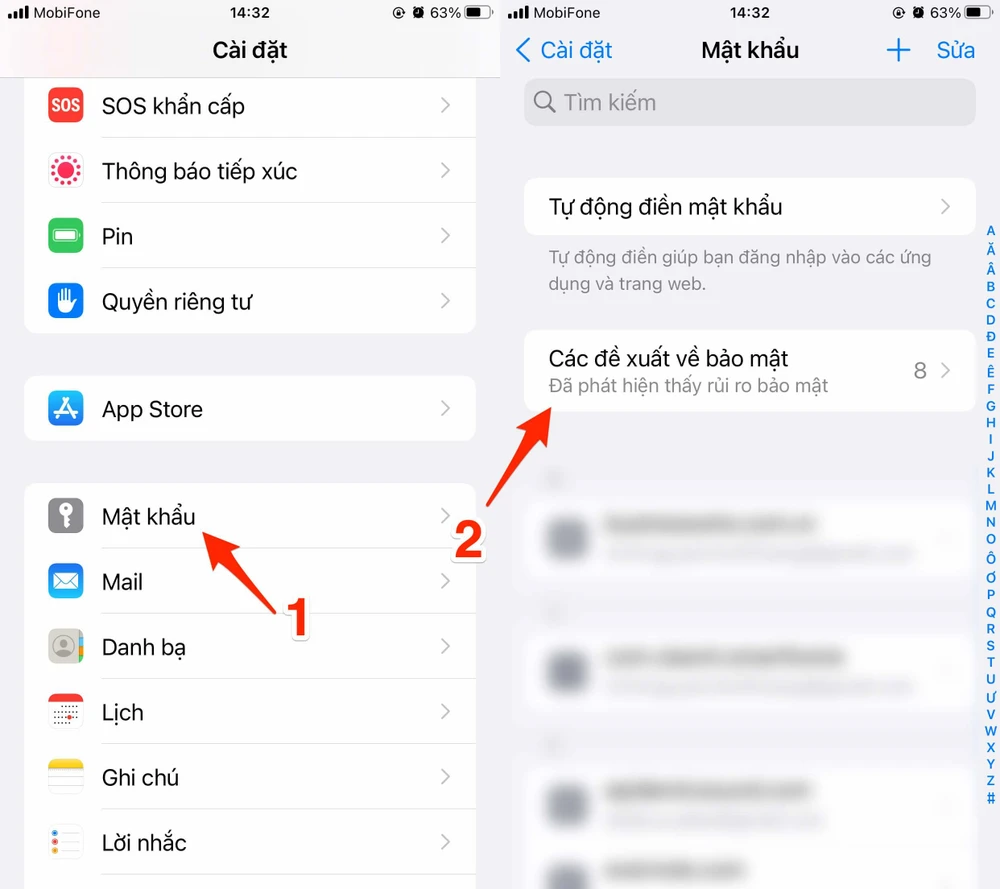 iPhone cảnh báo các mật khẩu yếu. Ảnh: TIỂU MINH