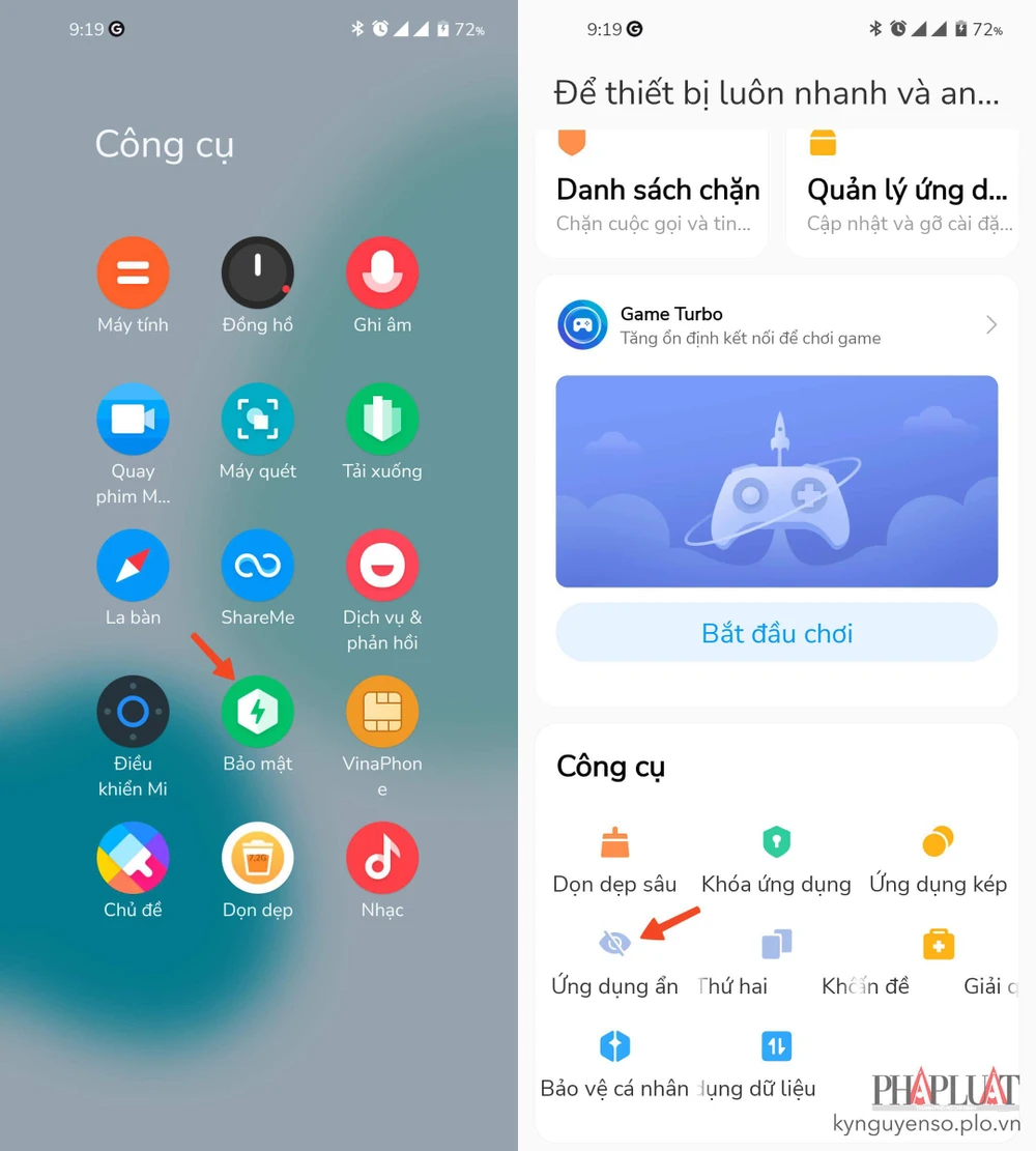 Bật tính năng ẩn ứng dụng trên điện thoại Xiaomi. Ảnh: MINH HOÀNG