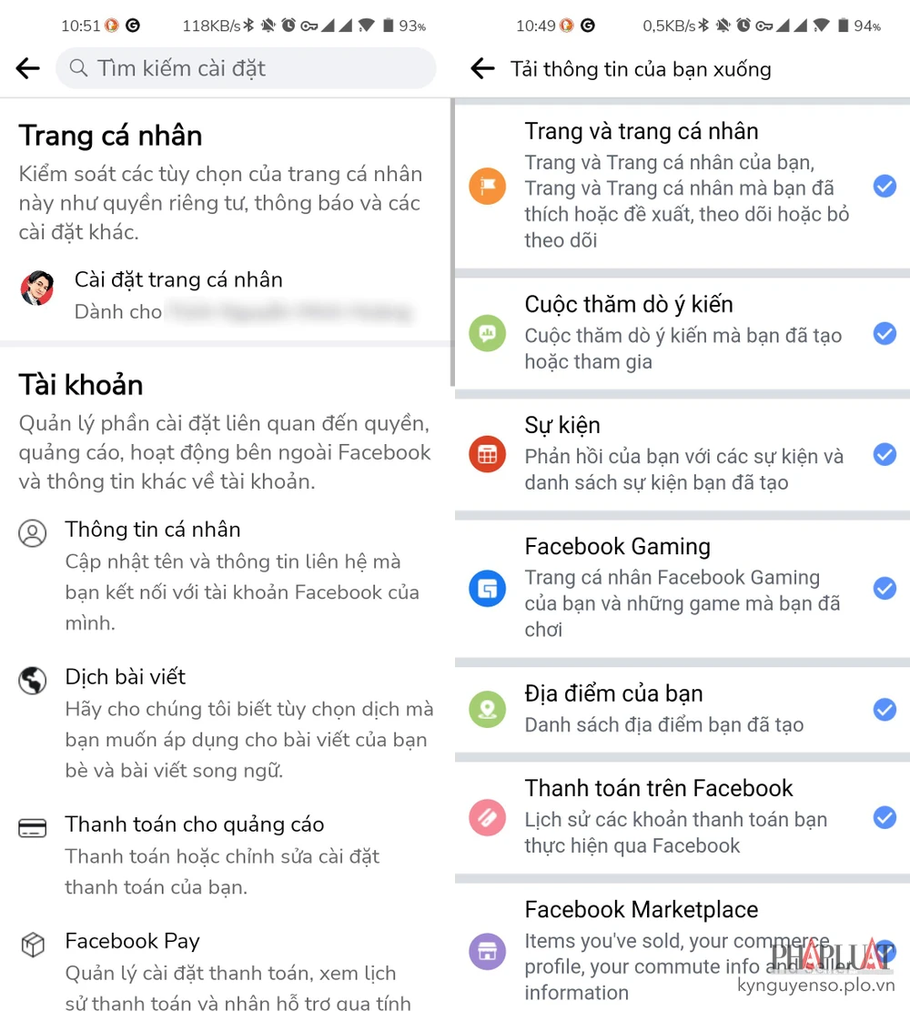Tải dữ liệu trên Facebook về điện thoại hoặc máy tính. Ảnh: MINH HOÀNG