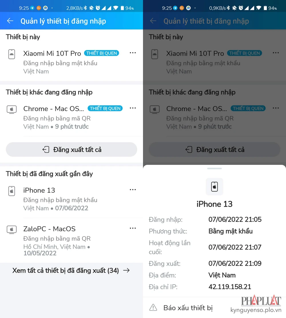 Đăng xuất tài khoản Zalo từ xa trên các thiết bị lạ. Ảnh: MINH HOÀNG