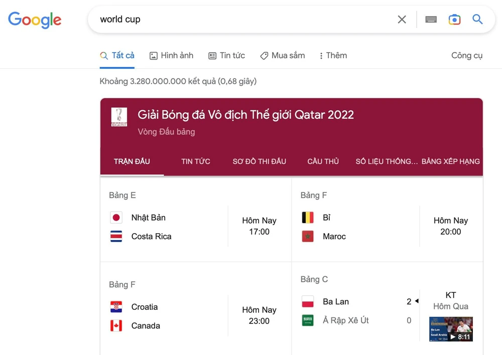 Lịch thi đấu World Cup và các thông tin chuyên sâu được cập nhật đầy đủ trên Google Tìm kiếm