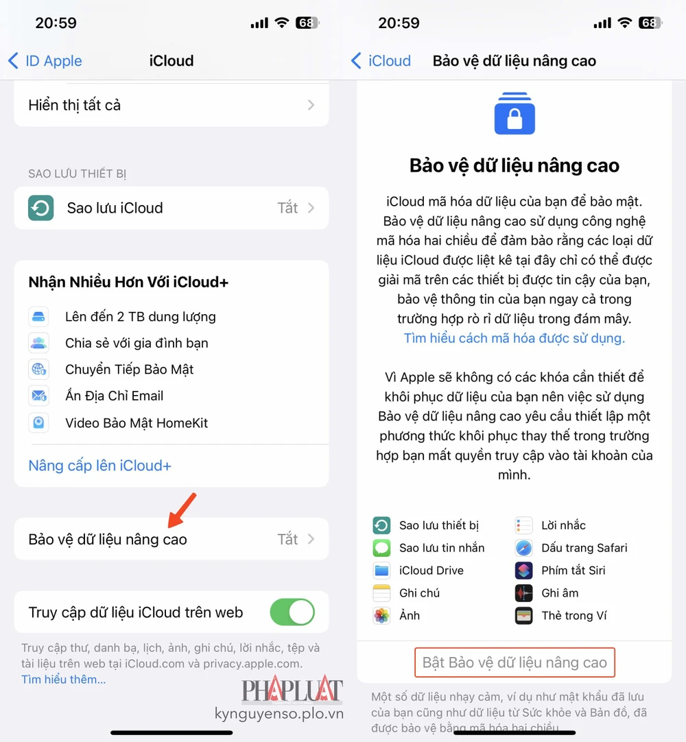 Cách bật tính năng mã hóa tin nhắn trên iPhone. Ảnh: MINH HOÀNG