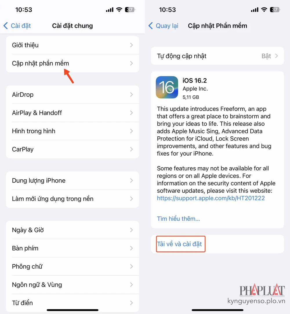 Cập nhật iPhone lên phiên bản mới nhất. Ảnh: TIỂU MINH