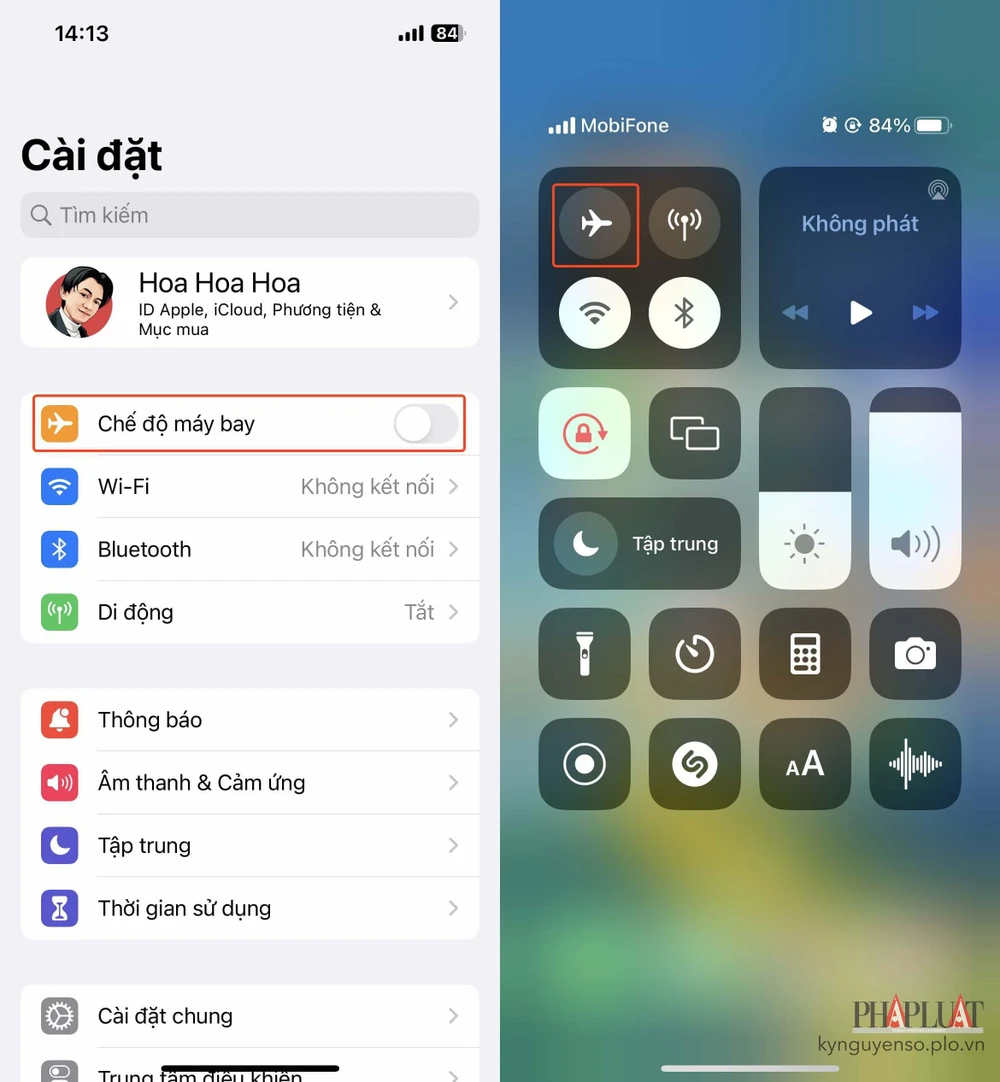 Cách bật chế độ máy bay trên iPhone. Ảnh: MINH HOÀNG