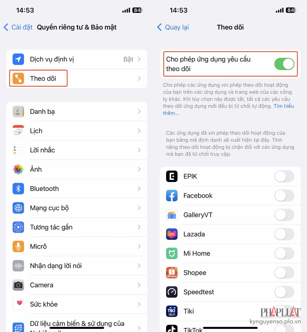 Tắt tính năng theo dõi của ứng dụng. Ảnh: MINH HOÀNG