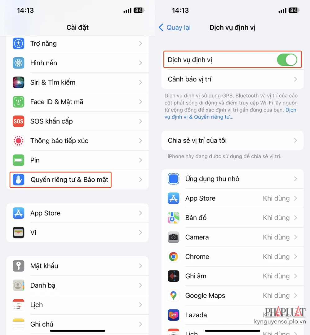 Cách tắt dịch vụ định vị trên iPhone. Ảnh: MINH HOÀNG