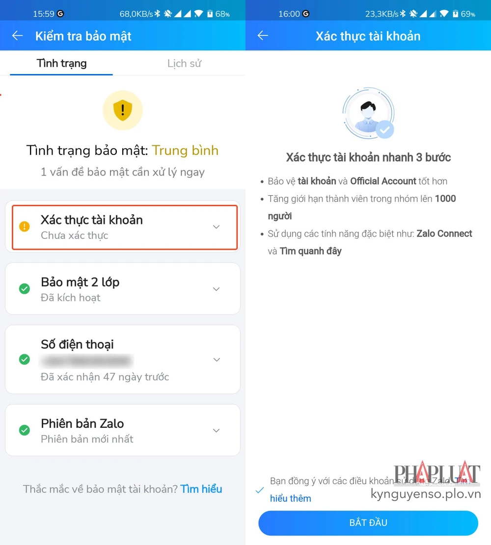 Kích hoạt các tính năng bảo mật còn thiếu trên Zalo. Ảnh: MINH HOÀNG