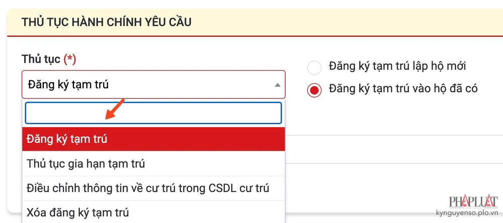 Lựa chọn thủ tục và trường hợp tương ứng. Ảnh: MINH HOÀNG