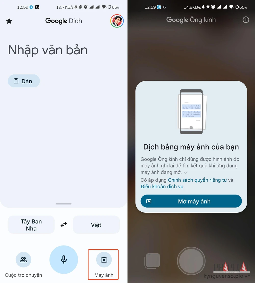Cách dịch tiếng Tây Ban Nha sang tiếng Việt bằng camera theo thời gian thực. Ảnh: TIỂU MINH