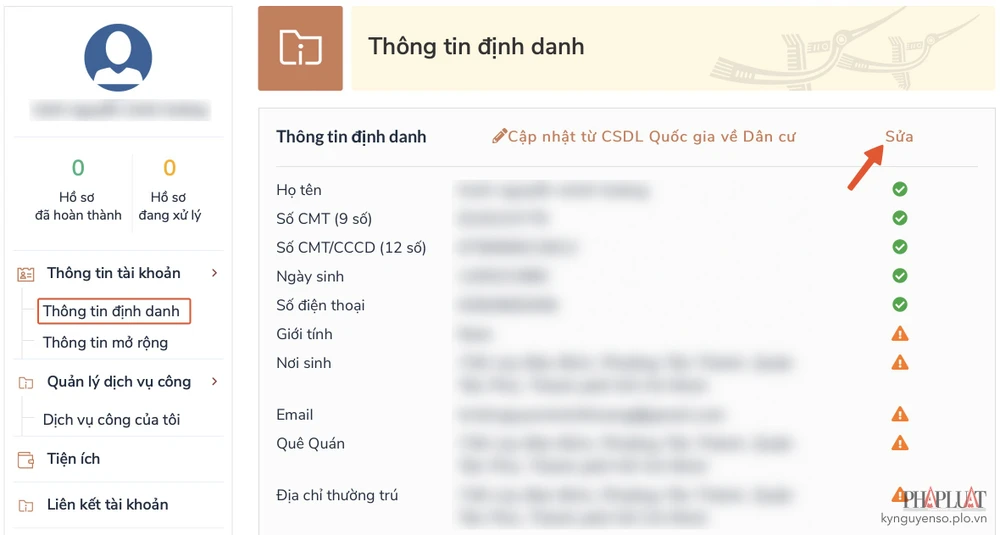 Cập nhật, chỉnh sửa hoặc bổ sung thêm các thông tin cá nhân còn thiếu. Ảnh: MINH HOÀNG