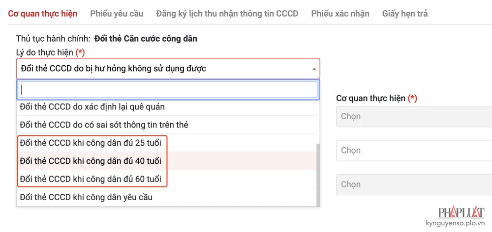 Chọn lý do đổi lại căn cước công dân gắn chip. Ảnh: MINH HOÀNG
