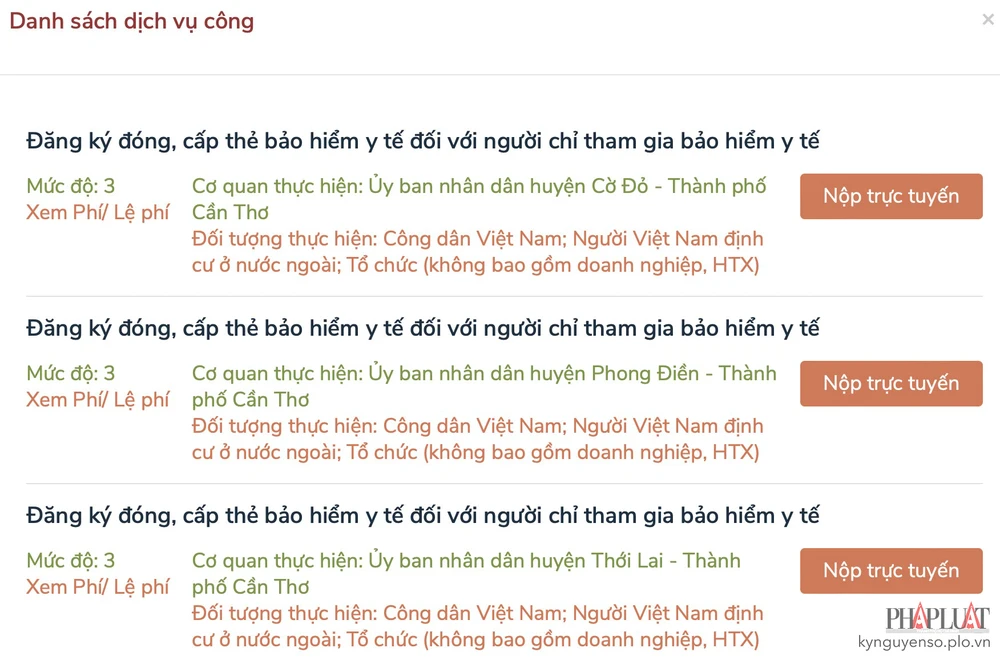 Chọn khu vực nộp hồ sơ trực tuyến tương ứng. Ảnh: MINH HOÀNG