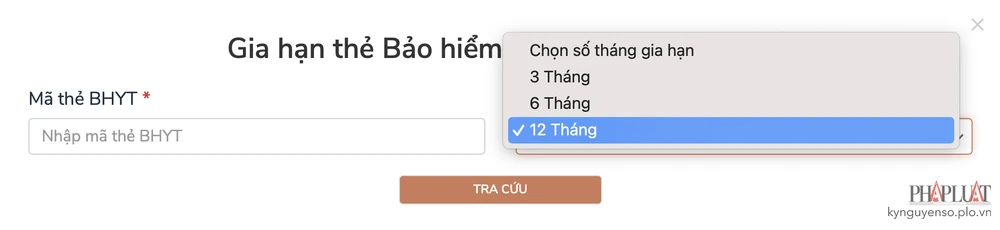Chọn số tháng cần gia hạn bảo hiểm y tế. Ảnh: MINH HOÀNG
